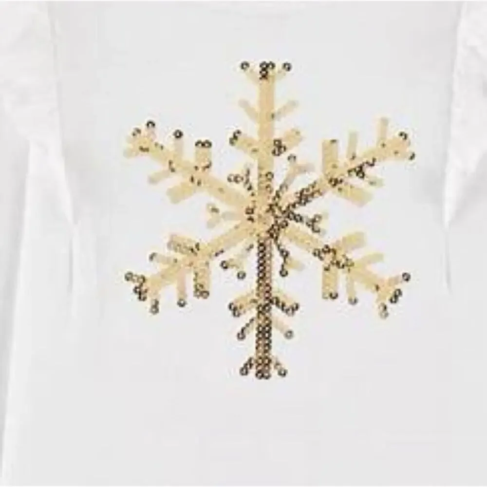 Oshkosh Bgosh Gold Sequined Snowflake Long Sleeve Top